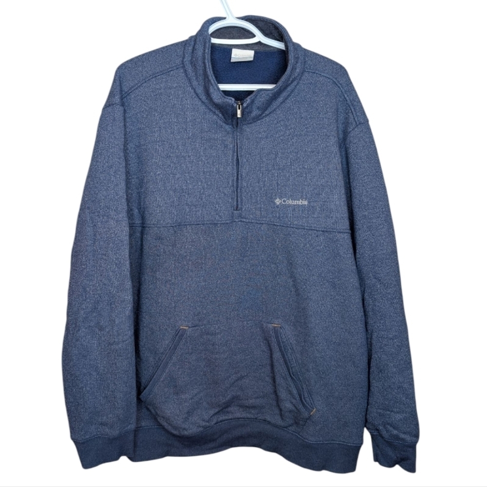 Columbia Mens Sweater 1/4 Zip Pullover Blue Mock Neck Sweatshirt Pocket XXL